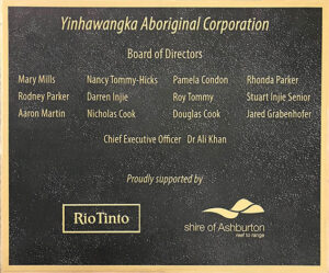 Yinhawangka Aboriginal cultural bronze plaque – custom engraved tribute honoring Indigenous heritage and Traditional Owners