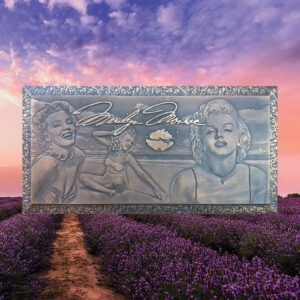 Bronze commemorative plaque honoring Marilyn Monroe, featuring engraved portrait, name, and life dates&mdash;ideal for celebrity memorials and historic tributes.