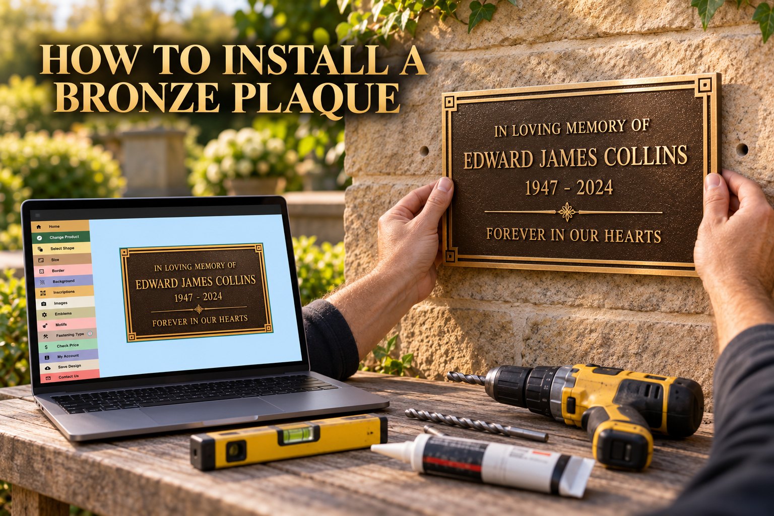 How to install a bronze plaque: fixing a cast bronze plaque to a stone wall with drill and epoxy