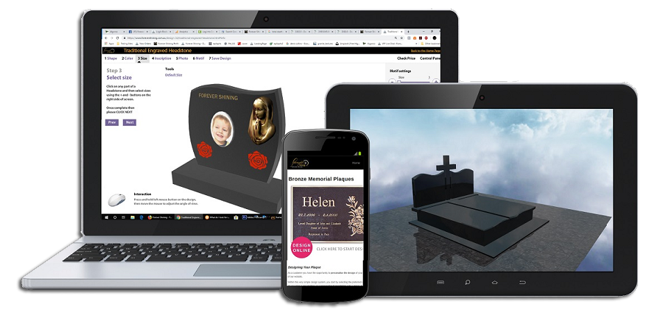 Multiplatform engine allows you to design bronze plaque online from any device such as apple, android, laptops, or tablets.